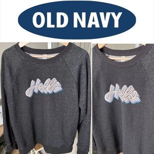 Old Navy Women’s Relaxed Sweatshirt With HELLO Design Black Sparkle Size M